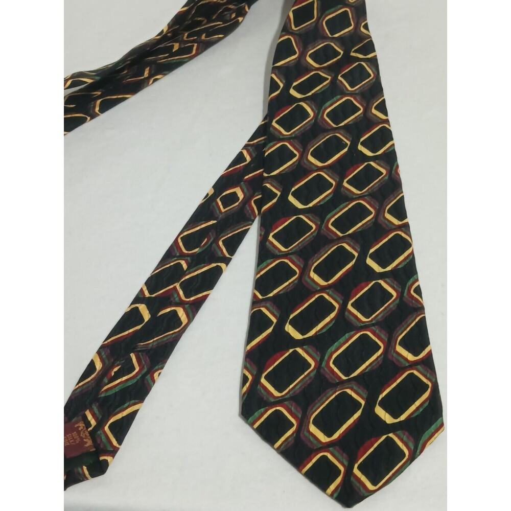 Brettons 100% Silk Black Gold Geometric Print Men's Tie